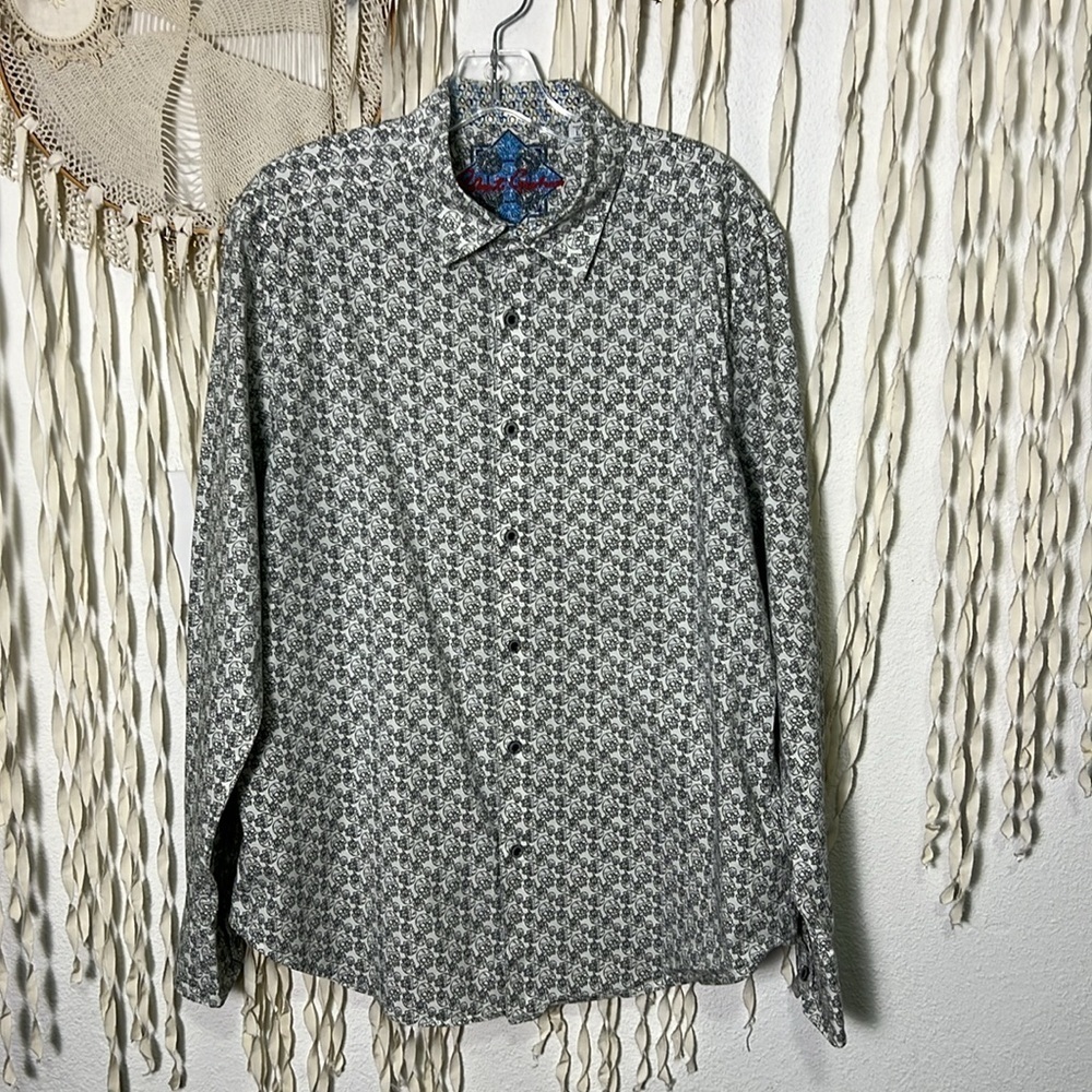 Robert Graham Black and White Skull Print Long Sleeve Button Down Dress Shirt L